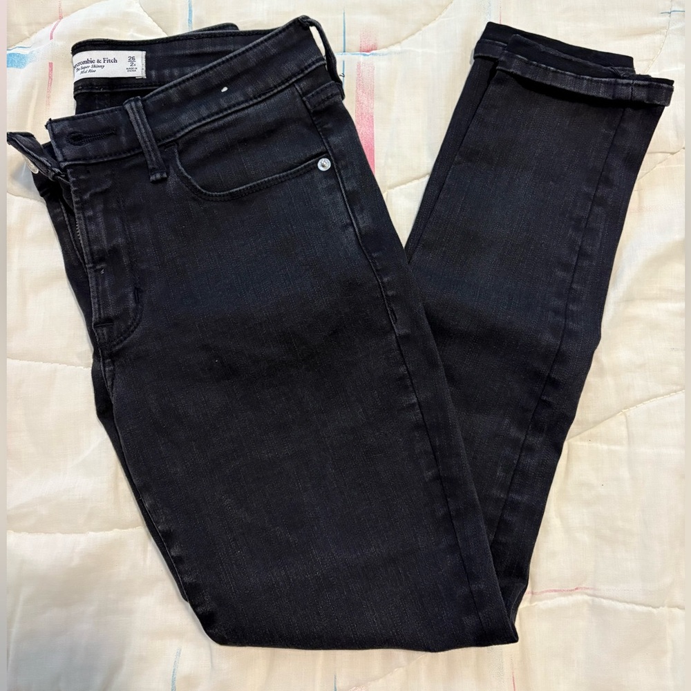 ABERCROMBIE Women's Black Super Skinny Mid Rise Jeans, Size 2